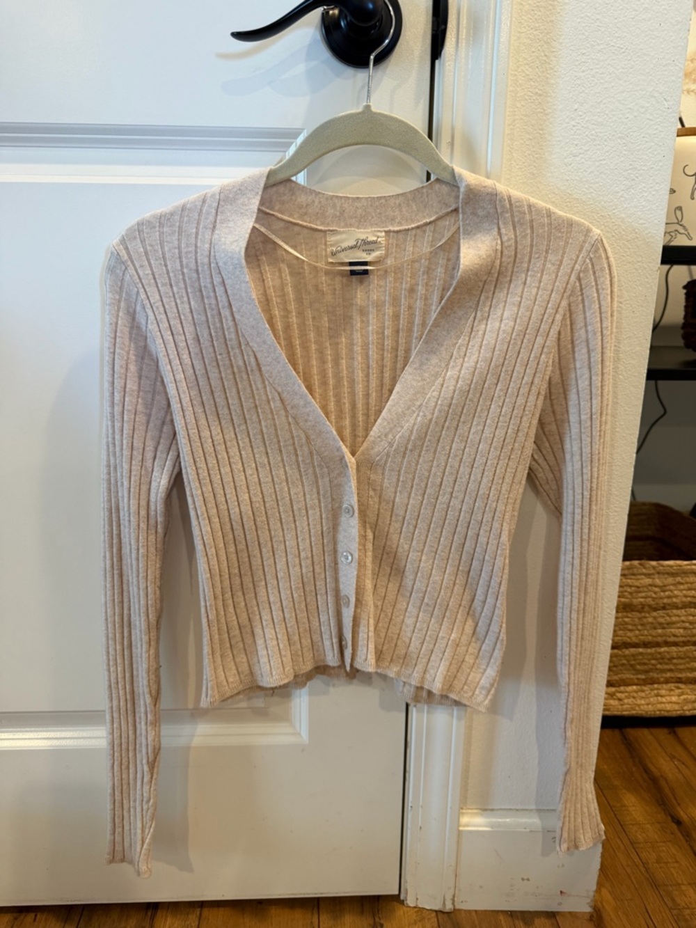 Universal Thread Ribbed V-Neck Button Cardigan - Oatmeal